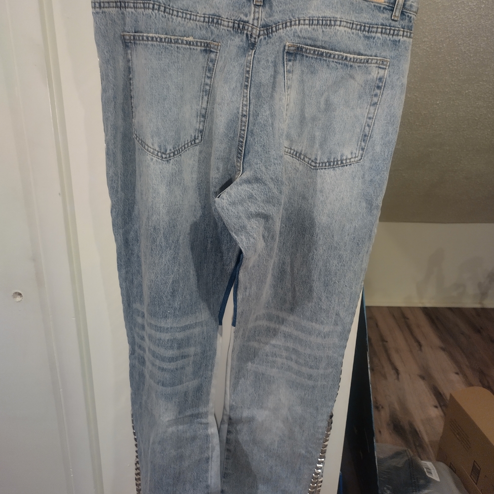 MNML LA B572 Studded Flare Denim Jeans Men's Size 42 Blue Relaxed B-Fit - Picture 2 of 12